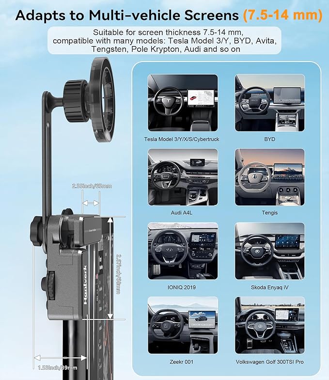 Screen Clip Phone Holder, Magnetic Car Phone Mount for Tesla Model 3/Y/S/X/Cybertruck, Adjustable Extendable Cellphone Holder for MagSafe for iPhone 17 16 15 14 13 12 Series, and More(Classic Model)