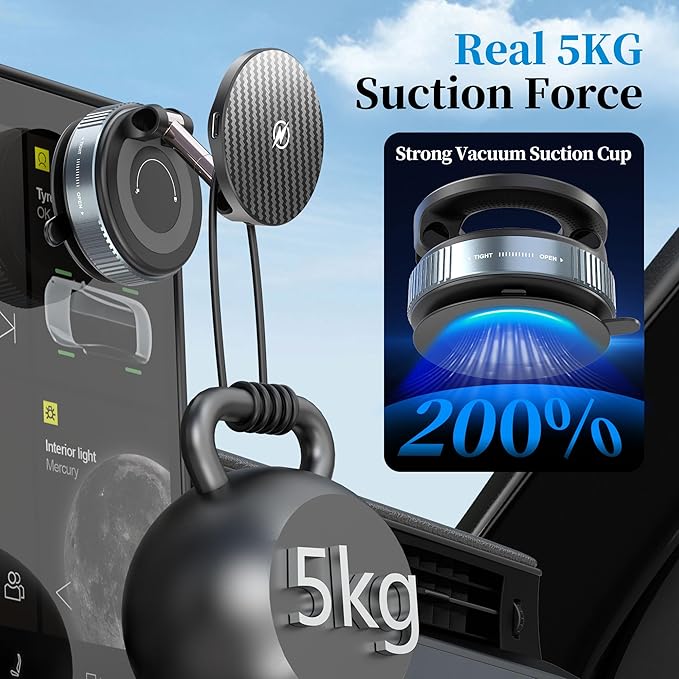 PlusAcc Vacuum Magnetic Phone Holder for Car (Charging)