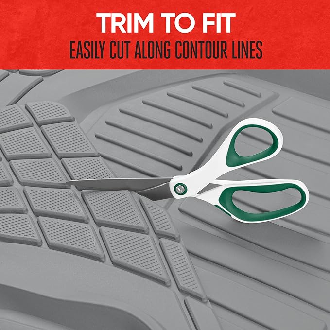 Motor Trend 943-GR FlexTough Defender Car Floor Mats -Next Generation Deep Dish Heavy Duty Contour Liners for Car SUV Truck & Van-All Weather Protection, Trim to Fit Most Vehicles Gray