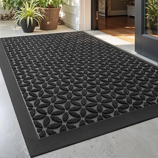 DEXI Front Door Mat Outside Entrance, Rubber Entry Doormat Heavy Duty, Welcome Mats Non Slip for Inside House Floor Entryway Back Doors Exterior Patio, 24x36, Hexafoil Floral