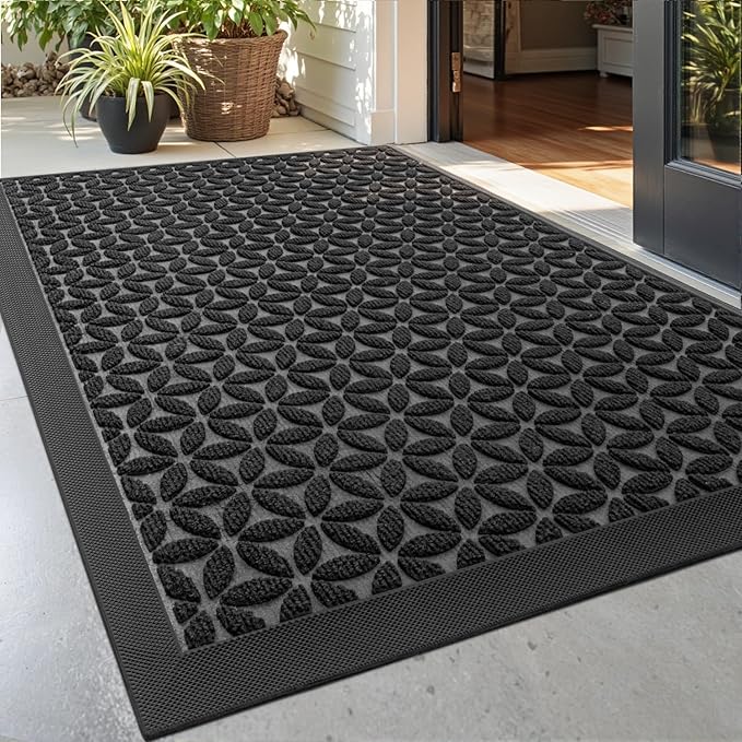DEXI Front Door Mat Outside Entrance, Rubber Entry Doormat Heavy Duty, Welcome Mats Non Slip for Inside House Floor Entryway Back Doors Exterior Patio, 17x30, Hexafoil Floral