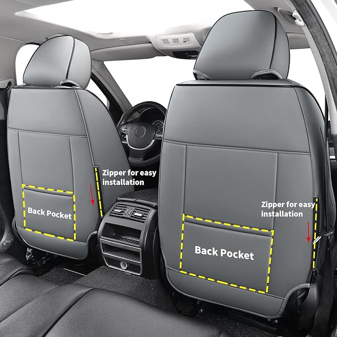 Tomatoman Front Car Seat Covers Compatible with Accent Elantra Tucson Equus Genesis Sonata Jeep Renegade Liberty Cherokee Full Coverage Car Protecror(2PCS Front/Black-Grey)