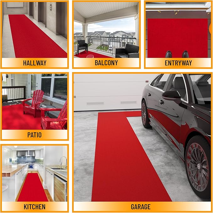 Ottomanson Mud Mat 2' x 2' Entryway Rug - Non-Slip Scraper Doormat for Muddy Paws, Dirt Trapping Indoor/Outdoor Mat for High-Traffic Areas, Kitchen, Garage, Patio, Red