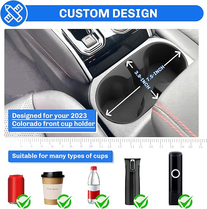 SXCY for 2023-2025 Chevrolet Colorado/Canyon Accessories Cup Holder Insert Silicone Cup Holder Limiter for 2025 Chevy Colorado/Canyon Drink Holder Adapter Non-Slip Drink Stopper Stabilizer