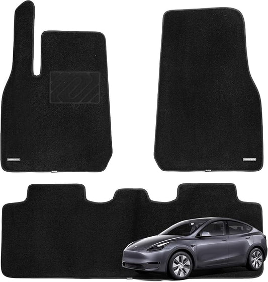 WENNEBIRD Superior Carpet Floor Mats for 2020-2025 Tesla Model Y, 0.6-Inch Ultra-Thick, Noise-Reducing, All-Weather Waterproof Anti-Slip – 3-Pc Set