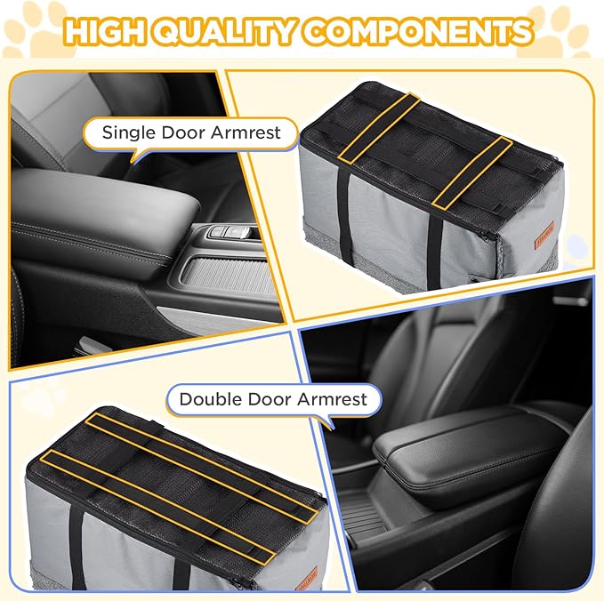 Console Dog Car Seat for Small Dogs,Small Dog Booster Seat for Car Washable Foldable Puppy Car Seat with Safe Protection Hooks Adjustable Straps and Storage Pocket Pet Up to 15lbs