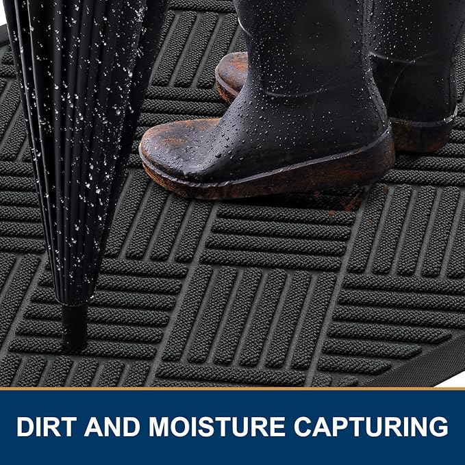 Smiry Front Door Mat Outside Entrance, Heavy Duty Outdoor Indoor Natural Rubber Doormat, Non Slip, Trap Dirt and Moisture, Easy Clean, Low Profile Patio Porch Entryway Mat, 47x32, Black