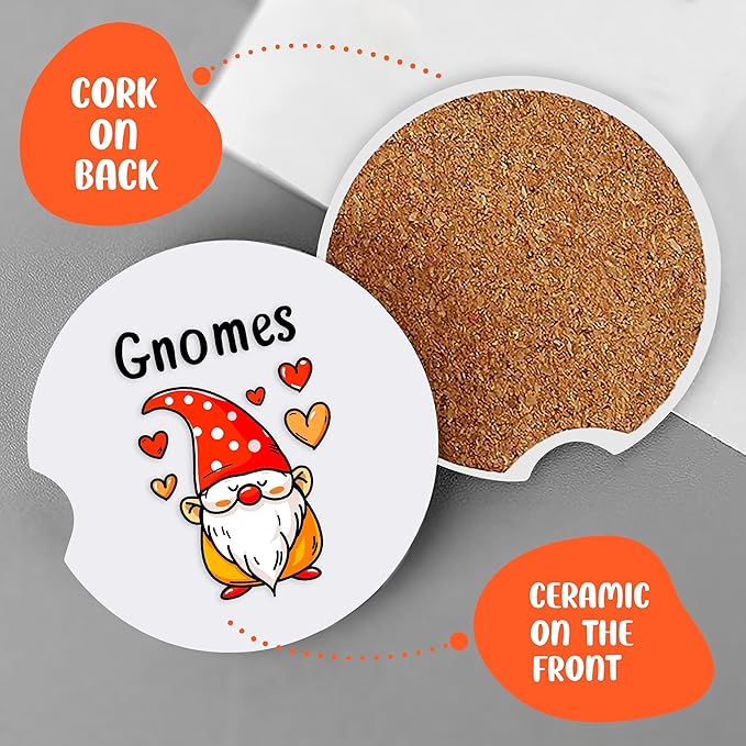 2 Pack Gnomes Car Cup Holder Coaster, Cute Car Interior Accessories Drink Coaster for Women & Men, Gnomes Lovers Themed Gifts Stuff Accessories Things Merchandise Items!