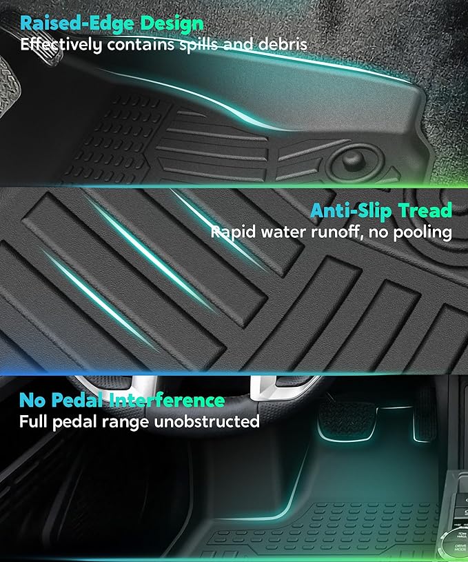 TPE All-Weather Floor Mats for Toyota Tacoma 2024 2025 2026 Double Cab| Custom Fit Floor Liners | Car Accessories Floor Liner，1st & 2nd Row Protection | Durable, Odorless (3-Piece Set, Black)