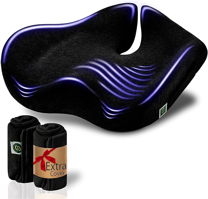 X Large Seat Cushions for Office Chairs, Car & Truck. Gaming Chair Seat Cushion and Sciatica Pain Relief Pillow for Back Pain. Orthopedic Coccyx Cushion for Tailbone Pain Relief (Original Black)