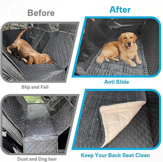 Dog Car Seat Cover for Back Seat, Dog Bed for Car, Fit for Backseat Extenders, Car Seat Protector, Nonslip Soft Durable for Cars Trucks and SUVs (Dark Gray, 24.8"*54")