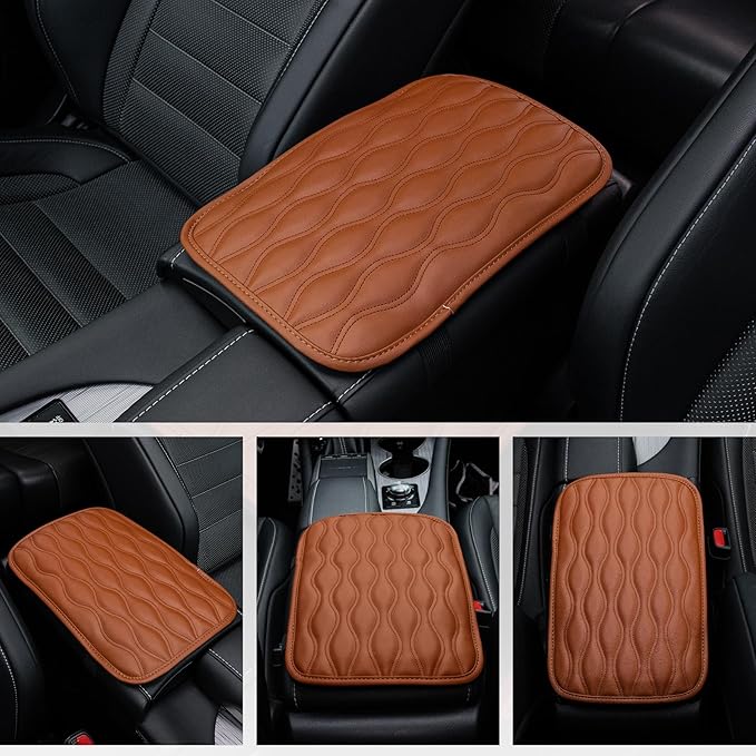 Amiss Auto Center Console Pad, Universal Waterproof Car Armrest Seat Box Cover, Leather Auto Armrest Cover Protector for Most Vehicles, SUV, Truck, Car (Brown)
