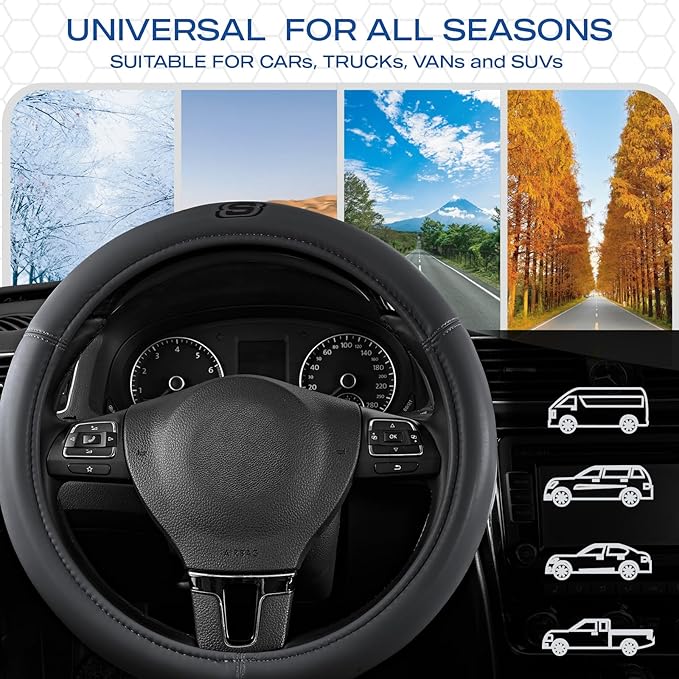 Skechers Memory Foam Steering Wheel Cover,Grade Protein Leather Steering Wheel Cover,Universal Anti-Slip Fit 14" 1/2-15" Car Wheel Cover for Men Women Fit Suvs,Vans,Sedans,Car,Trucks,Grey