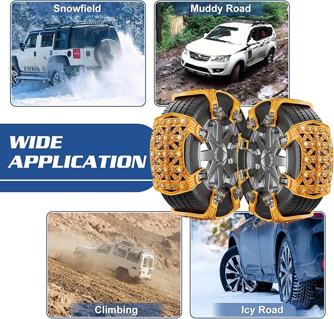 LILYPELLE Upgraded Snow Chains 8 Pack, Tire Chains for Cars/SUVs/Pickup Trucks, Emergency Anti Slip Tire Traction Chains for Tire Width 165-275mm