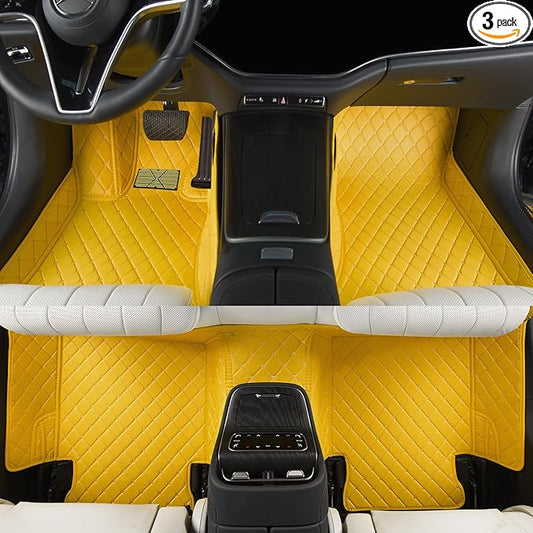 Luxury car Floor mats are for 99% of Vehicle Models,All Weather car Floor mats Provide Comprehensive Protection for Vehicles,Floor mats for car Personalized Customization! (Yellow)