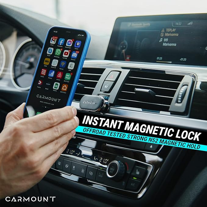 CARMOUNT F1 Dashboard Car Mount | Magnetic Phone Holder for Car, Ultra Strong 8X N52 Magnets, 360° Rotation, Universal Dash Mount for All Phones (2-Pack) | Car Mount Magnet