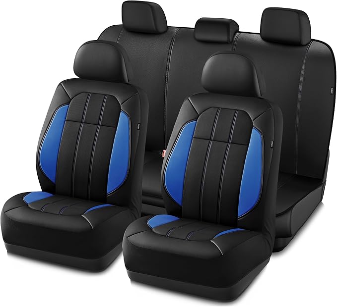 Road Comforts Car Seat Covers, Breathable Leather Seat Covers, Car Seat Covers Full Sets Airbag Compatible, Automotive Seat Covers for Most Cars, Vans, Trucks, SUV - Blue