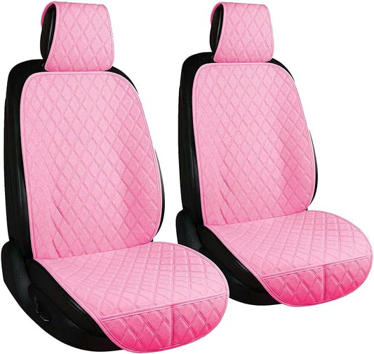 ENOGE Linen Car Seat Covers Front Seat Covers Breathable Cloth Fabric Car Seat Protector Universal Fit Most Automotive, Van, SUV, Trucks (Pink, 2 Front)