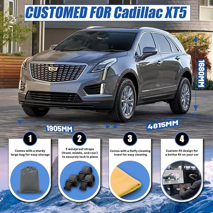 [2025 Upgrade] SUV Car Cover Custom Fit for Cadillac XT5 (2016-2025), Waterproof All Weather for Automobiles Full Exterior Cover Rain Sun Snow UV Protector.
