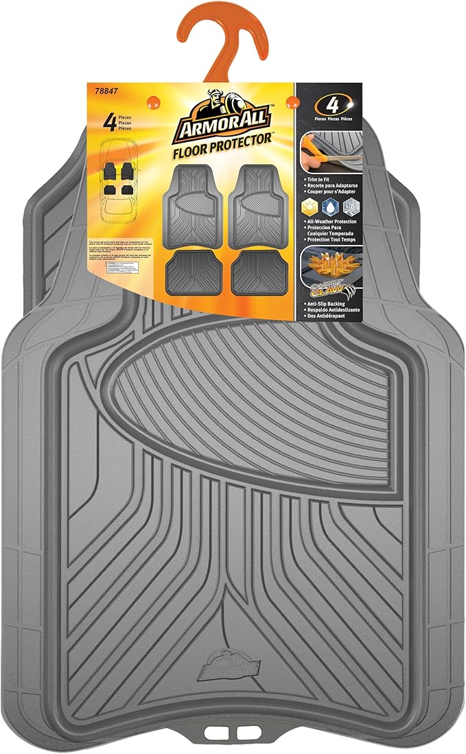 Armor All 4-Piece All-Season Floor Mats, Custom Fit Mats for Cars, Trucks, SUVs — Gray