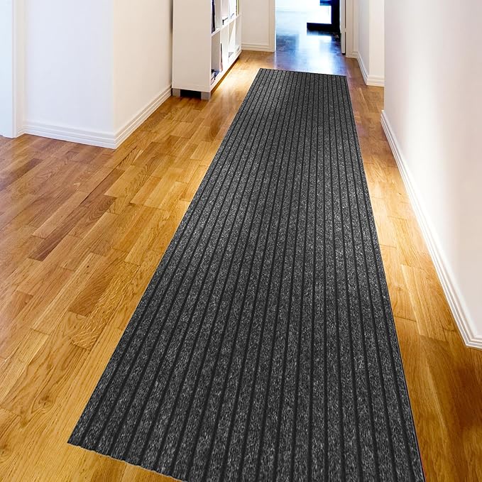 Ottomanson 2'7" x 53' Hallway Runner with Scraper Pile - Extra Durable Non-Slip Rug Mat for Indoor & Outdoor Use - Ideal for Kitchen, Entryway & Garage - High-Traffic Carpet, Black