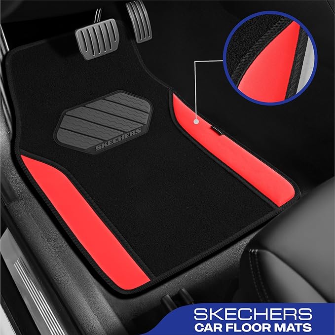 Skechers Car Floor Mats,Waterproof Universal Fit Faux Leather Car Mats,Floor Mats for Cars with Anti-Slip Heel Pad,Fit for SUVs,Vans,Sedans,Trucks,Red