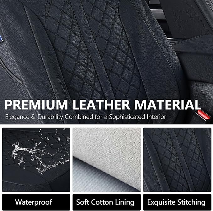 Truckiipa Silverado 1500 Seat Covers Leather Automotive Seat Covers Custom Fit for 2007-2024 Chevy Silverado GMC Sierra 1500, 2015-2024 2500HD 3500HD Double Crew Extended Cab, Front Pair, Black