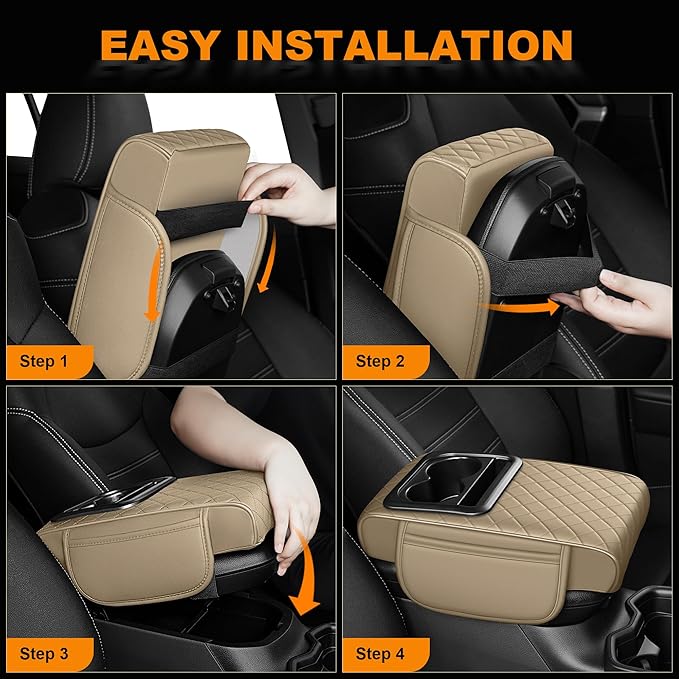 Armrest Cover for Car Fit for Jeep Compass - Center Console Cover with Cup Holders and 2 Storage Pockets(Beige)