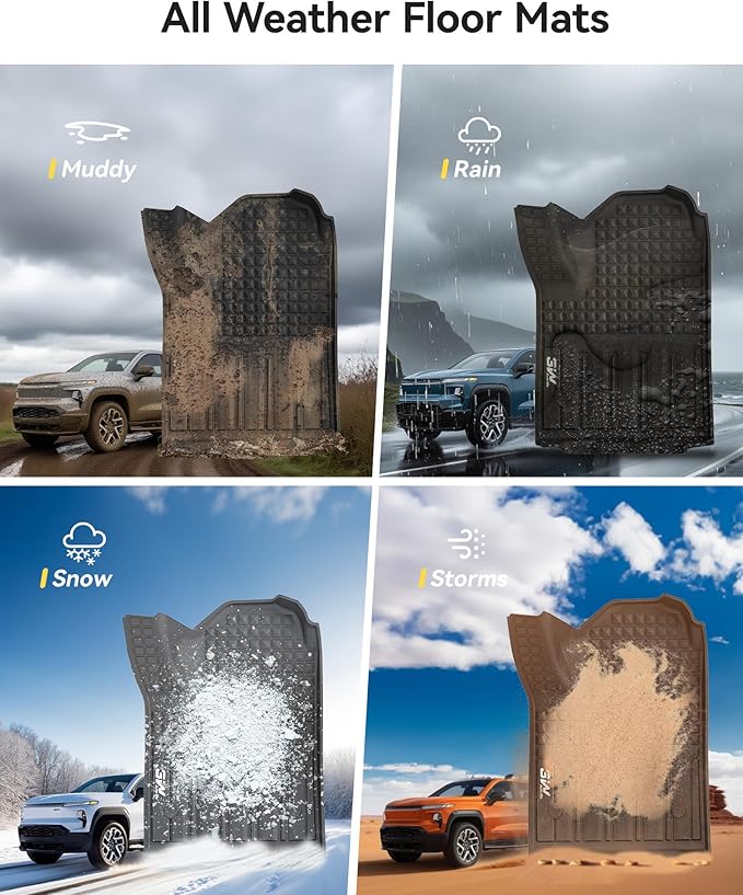 3W Floor Mats Fit for Chevrolet Silverado EV 2024-2025 2026 (WT & RST)/GMC Sierra EV/Sierra EV Denali Accessories TPE All Weather Floor Liner, 1st and 2nd Row Car Mats