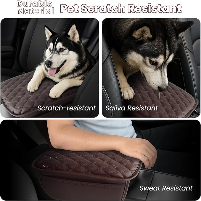 Upgraded Car Center Console Cover,Microfiber Leather Car Armrest Cover Cushion with 2 Storage Bags,Universal Car Armrest Storage Box Car Interior Accessories for Most Vehicles (Brown)