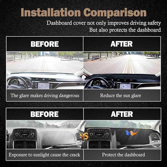 KEYOOG Dashboard Cover Dash Mat Fit for to-yota Tundra 2021-2014 (Without Center Speaker and HUD Models),Car Dash Board Mat Anti-Glare Carpet,Non-Slip Pad Sunshield Protector (Black)