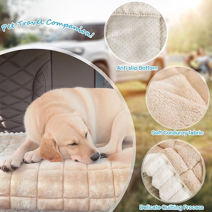 Dog Car Seat Cover for Back Seat, Dog Bed for Car, Fit for Backseat Extenders, Car Seat Protector, Nonslip Soft Durable for Cars Trucks and SUVs (Light Brown and White, 24.8"*54")
