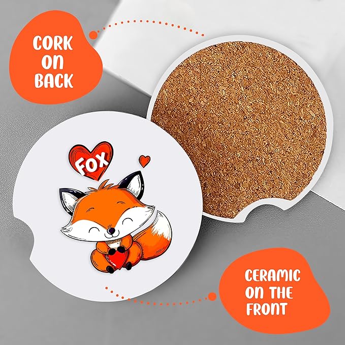 2 Pack Fox Car Cup Holder Coaster, Cute Car Interior Accessories Drink Coaster for Women & Men, Fox Lovers Themed Gifts Stuff Accessories Things Merchandise Items!