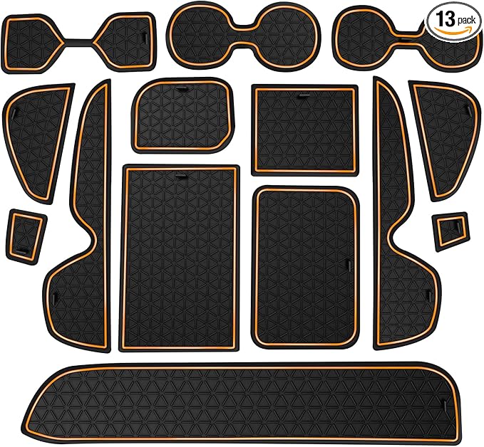 Premium Liner Mat Accessories Compatible with Toyota RAV4 2019-2024 and 2021-2024 RAV4 Prime, Custom Fit Cup Holder, Door Pocket and Center Console Inserts (Orange Trim, 14-PCS)