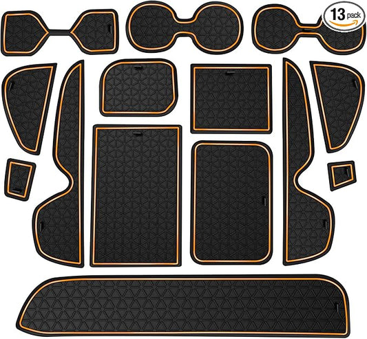 Premium Liner Mat Accessories Compatible with Toyota RAV4 2019-2024 and 2021-2024 RAV4 Prime, Custom Fit Cup Holder, Door Pocket and Center Console Inserts (Orange Trim, 14-PCS)