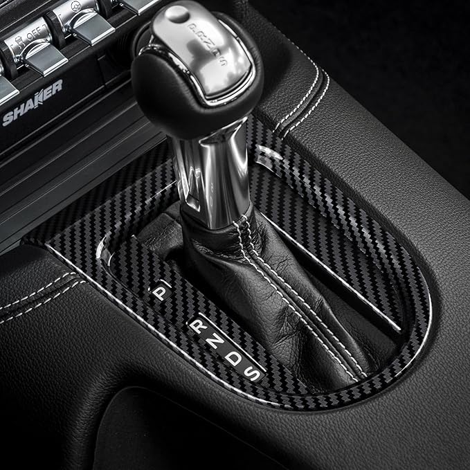Automatic Gear Car Gear Shift Panel Frame Interior Decals for 2015 2016 2017 2018 2019 2020 2021 2022 2023 Ford Mustang Accessories ABS Carbon Fiber Stickers (Not for GT350 GT500)