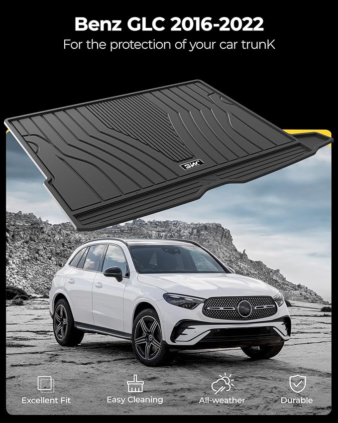 3W Benz GLC Trunk Mat Fit for 2016-2022 GLC300/GLC350e/GLC43 AMG/GLC63 AMG (Not Fit Coupe), All Weather TPE Cargo Mat Custom Fit Benz GLC Trunk Liner, Heavy Duty Cargo Liner