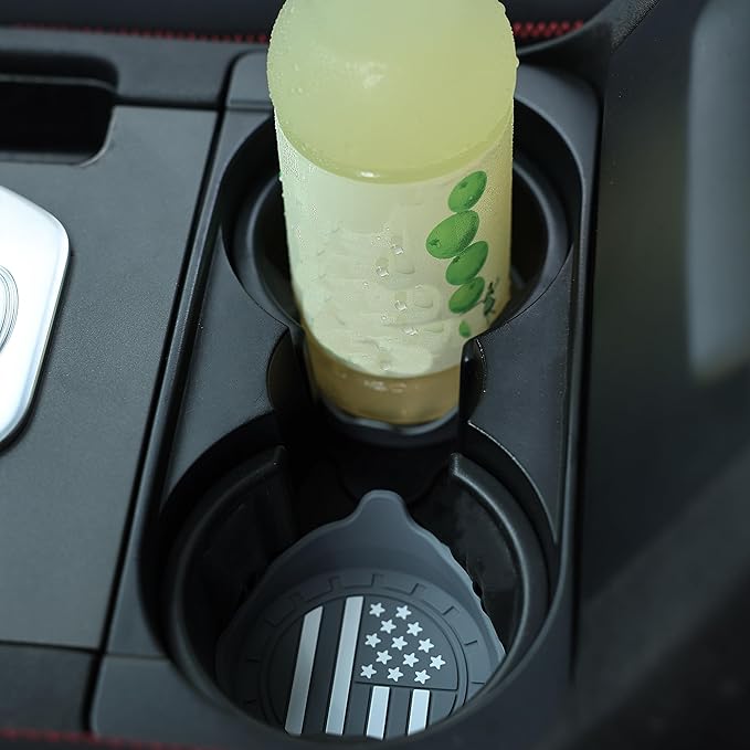 Amooca Car Cup Coaster Universal Non-Slip Silicone Cup Holder Insert Car Interior Accessories for Drink American Flag US Flag 2 Pack Grey