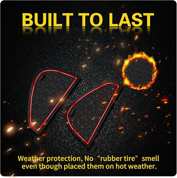 Premium Liner Mat Accessories Compatible with Toyota RAV4 2019-2024 and 2021-2024 RAV4 Prime, Custom Fit Cup Holder, Door Pocket and Center Console Inserts (Red Trim, 14-PCS)