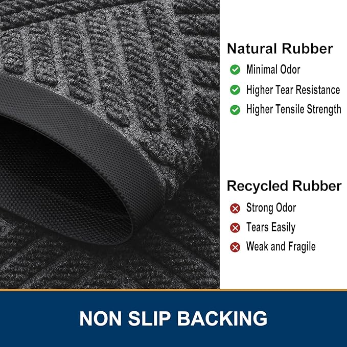 Smiry Front Door Mat Outside Entrance, Heavy Duty Outdoor Indoor Natural Rubber Doormat, Non Slip, Trap Dirt and Moisture, Easy Clean, Low Profile Patio Porch Entryway Mat, 47x32, Light Grey
