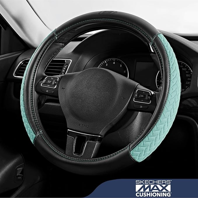 Skechers Steering Wheel Cover,Max Cushioning Leather Steering Wheel Cover Universal Fit 14" 1/2-15" Car Wheel Protector for Men Women Fit Suvs,Vans,Sedans,Car,Trucks,Mint