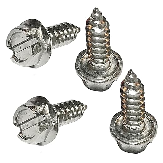 License Plate Screw Kit - Set of 4 Stainless Steel Screws for Front and Back License Plates, Frames and Covers on Domestic Cars, Trucks, SUVs - Rustproof, Self Tapping Mounting Bolts (Stainless Steel)