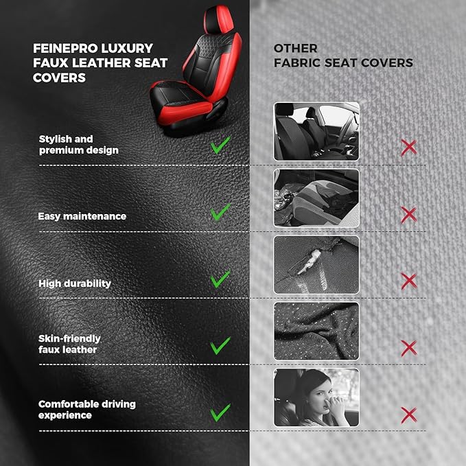 Red and Black Car Seat Covers Only Front 2pc - Breathable Faux Leather Universal Seat Covers for Cars, Automotive Protector Fit for Most Sedan SUV Pick-up Truck