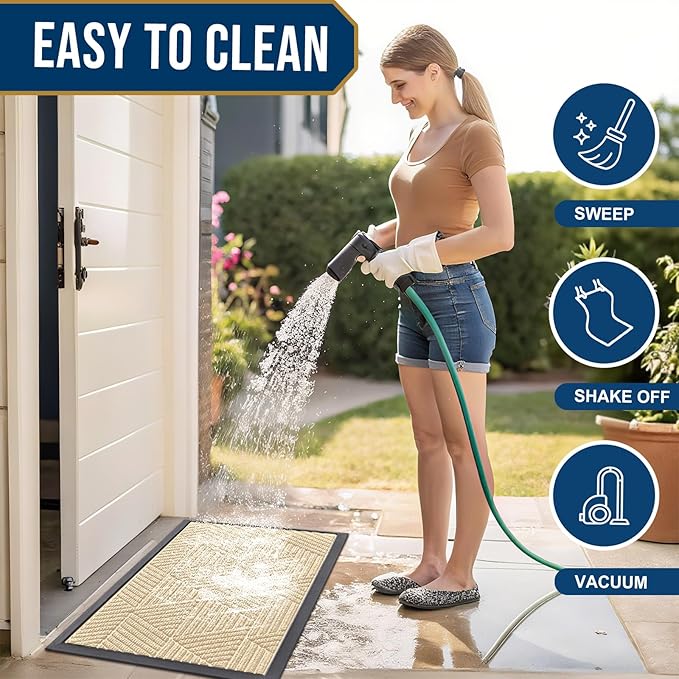 Smiry Front Door Mat Outside Entrance, Heavy Duty Sturdy Natural Rubber Doormat, Trap Dirt and Moisture, Easy Clean Low Profile Mats for Indoor Outdoor Entry, Irregular Triangle (47x32, Beige)