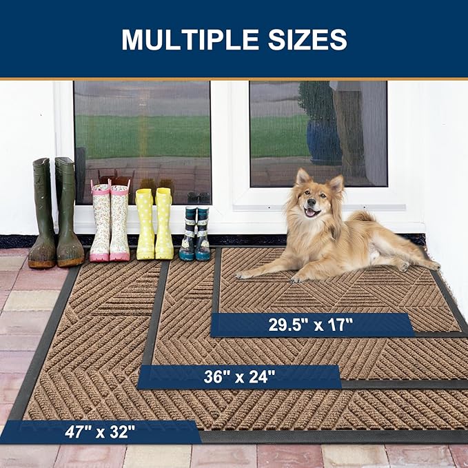 Smiry Front Door Mat Outside Entrance, Heavy Duty Sturdy Natural Rubber Doormat, Trap Dirt and Moisture, Easy Clean Low Profile Mats for Indoor Outdoor Entry, Irregular Triangle (59x24, Coffee)