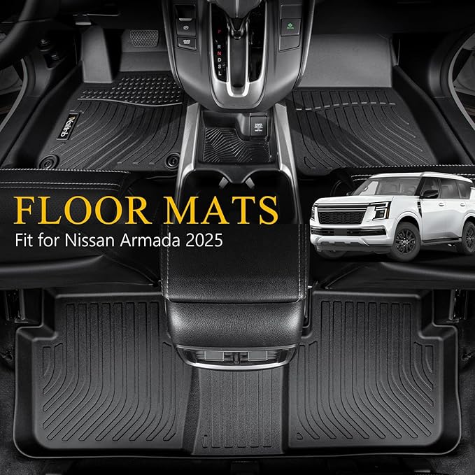 Wailtnb-All Weather Floor Mats for Nissan Armada & Infiniti QX80 2025 Bucket Seat (7 Seats) Liners Custom Fit Nissan Armada 2025 Waterproof Durable Easy to Clean Accessories