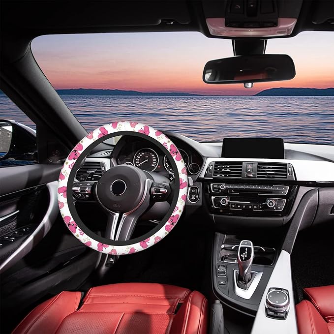 Pink Butterfly Car Steering Wheel Cover, Non-Slip Absorbing Sweat Car Wheel Cover Accessories for Men Women,Universal 15" Fit Auto SUV Vans Trucks