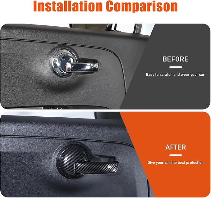 4PCS Inner Door Handles Cover Trim Compatible with Fiat 500/500 Abarth 2010-2024 Car Inner Door Handles Cover Protector Trim ABS Interior Decorative Cover Trim Sticker (Carbon Fiber Pattern)