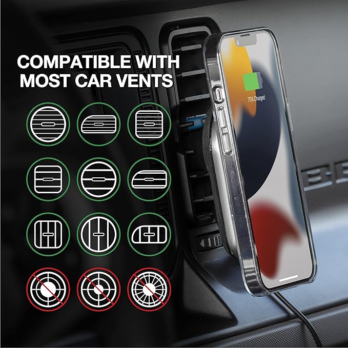 Scosche MPQ5DV-XTSP MagicMount Pro Charge5 15W Wireless Charging MagSafe Car Mount, Magnetic Phone Holder for Dashboard/Vent Compatible with iPhone 16/15/14/13/12 Pro/Pro Max/Plus, MagSafe Case & More