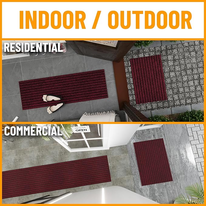 Ottomanson Mud Mat 2' x 2'7" Entryway Rug - Non-Slip Scraper Doormat for Muddy Paws, Dirt Trapping Indoor/Outdoor Mat for High-Traffic Areas, Kitchen, Garage, Patio, Red